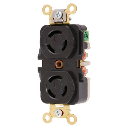 HUBBELL WIRING DEVICE-KELLEMS Locking Devices, Twist-Lock®, Industrial, Duplex Receptacle, 10A 250V/15A 125V, 3-Pole 3-Wire Non Grounding, Non- NEMA, Screw Terminal, Black HBL7580G